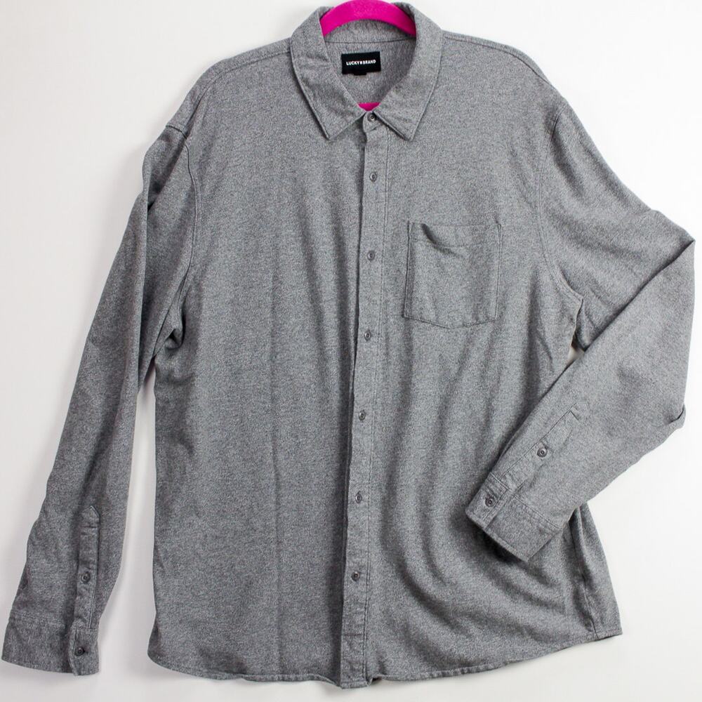 Lucky Brand Heathered Knit Shirt Men’s XL Relaxed Fit Gray Button Casual Travel